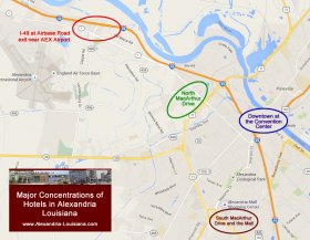 Map of significant Concentrations of Hotels in Alexandria Louisiana